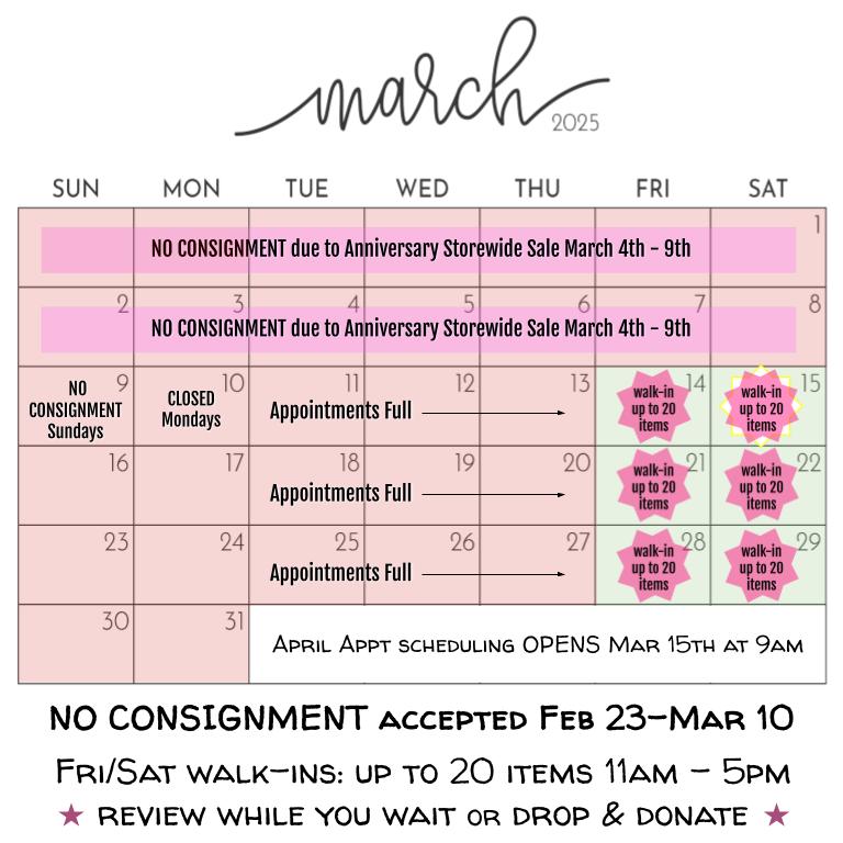 March 2025 Consignment Appointment Calendar- FULL