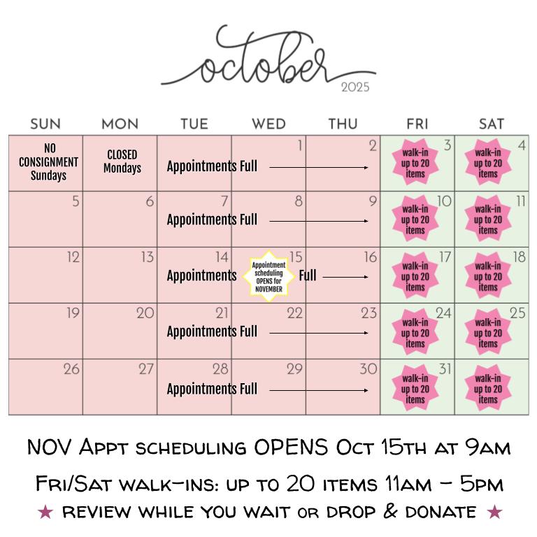 Consignment Appointment Calendar - October 2025 FULL