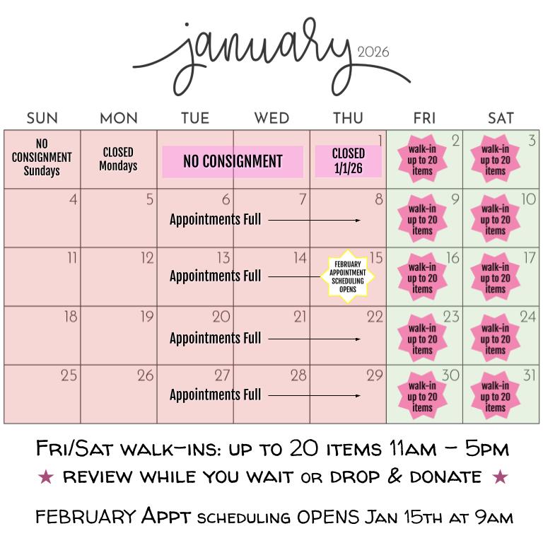 Two Big Blondes Consignment Calendar - January 2026 - FULL