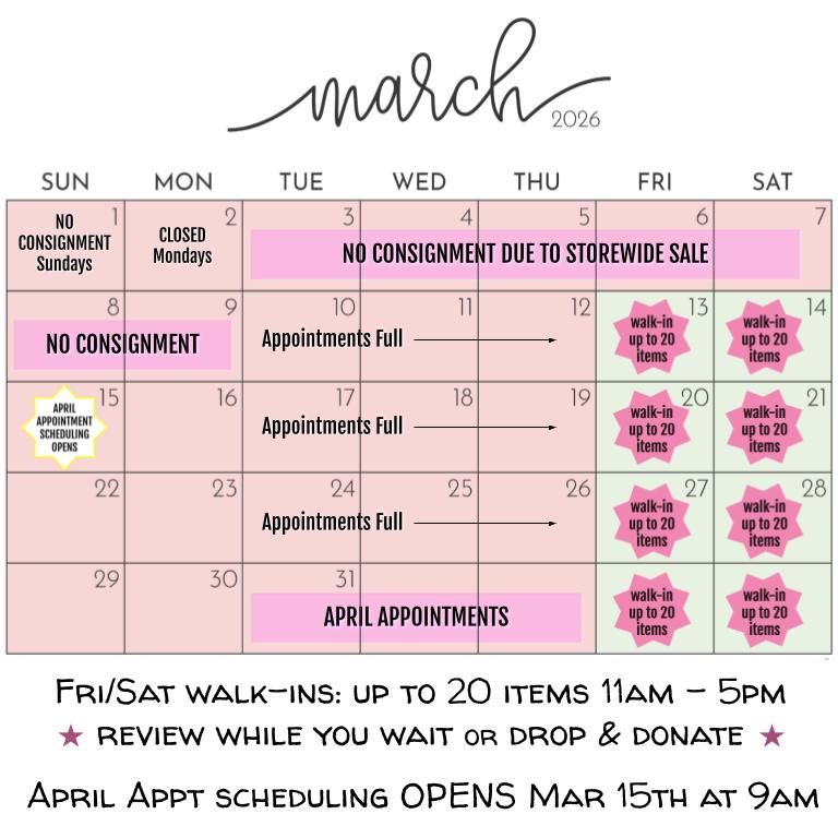 March 2026 Consignment Calendar - FULL