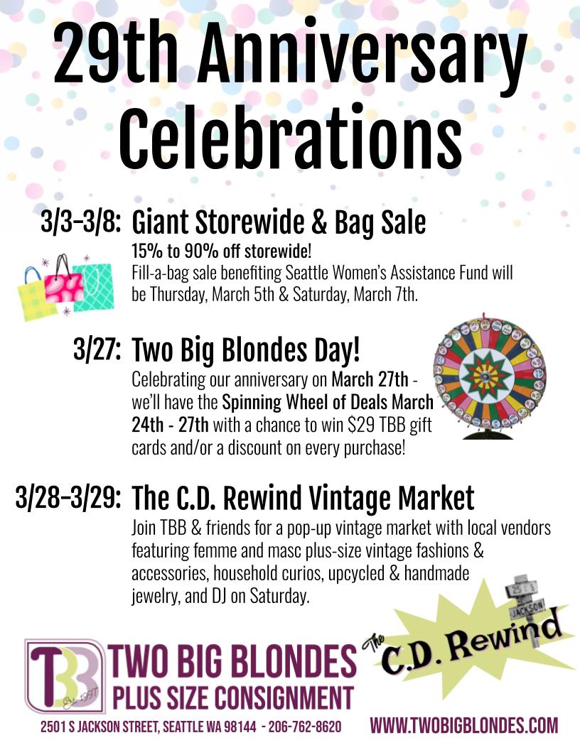 Two Big Blondes' 29th Anniversary Celebrations March 2026
