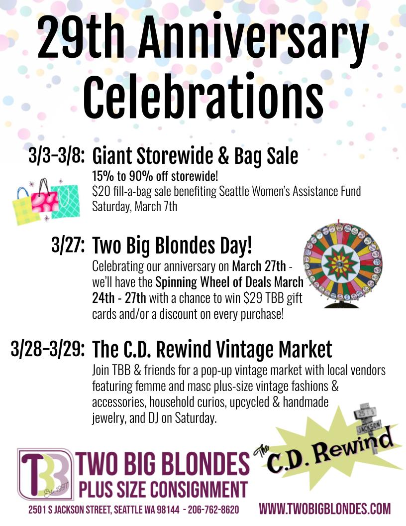 Two Big Blondes' 29th Anniversary Celebrations March 2026