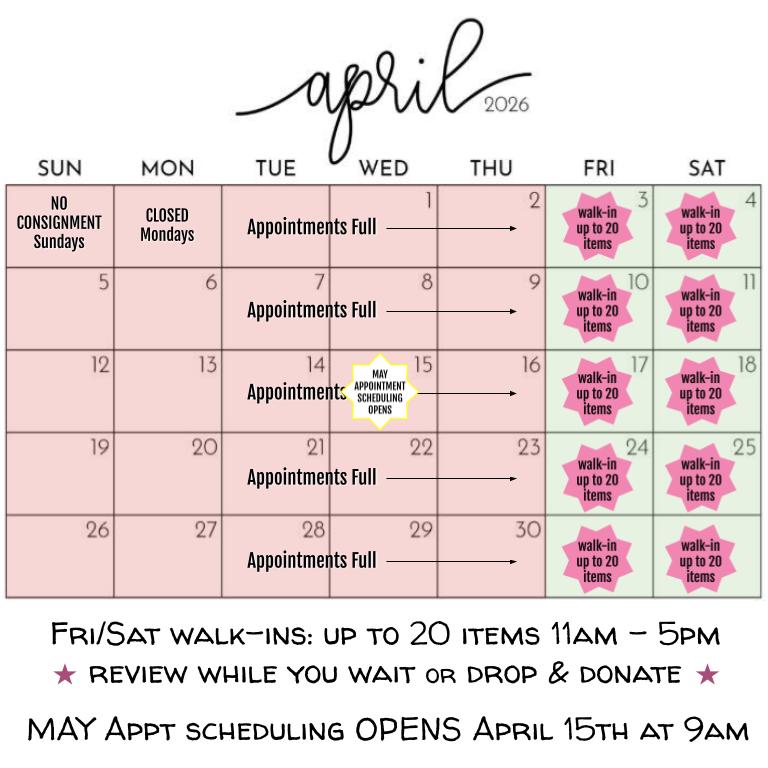 April 2026 Consignment Calendar - FULL