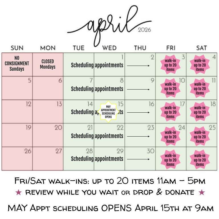 April Consignment Calendar - OPEN