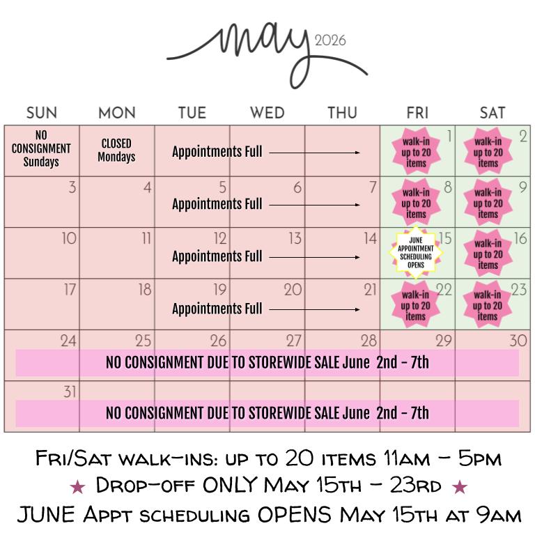 Consignment Appointment Calendar - May 2026