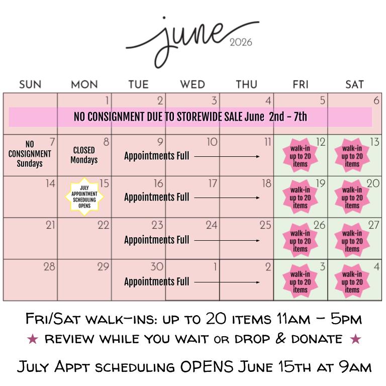 June 2026 Consignment Appointment Calendar - FULL