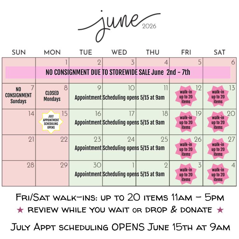 June 2026 Consignment Appointment Calendar - OPEN