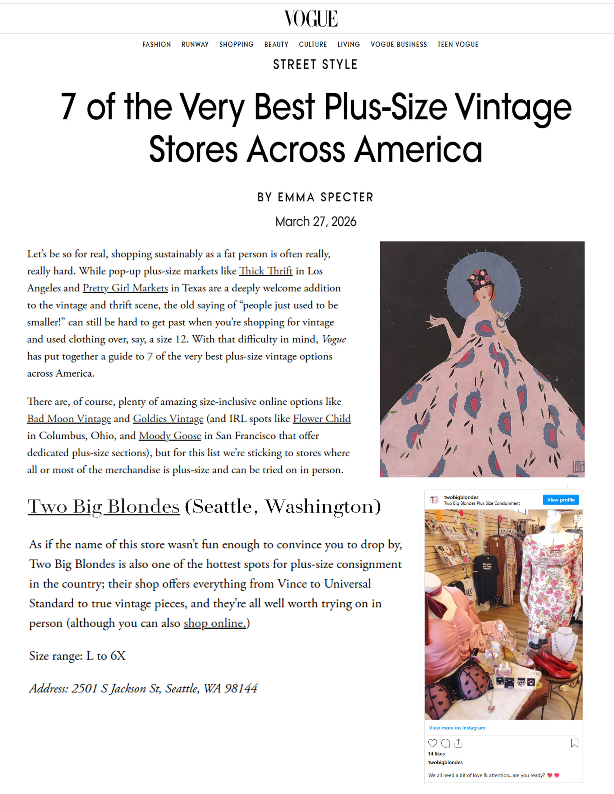 Vogue Magazine "7 of the Very Best Plus-Size Vintage Stores Across America"