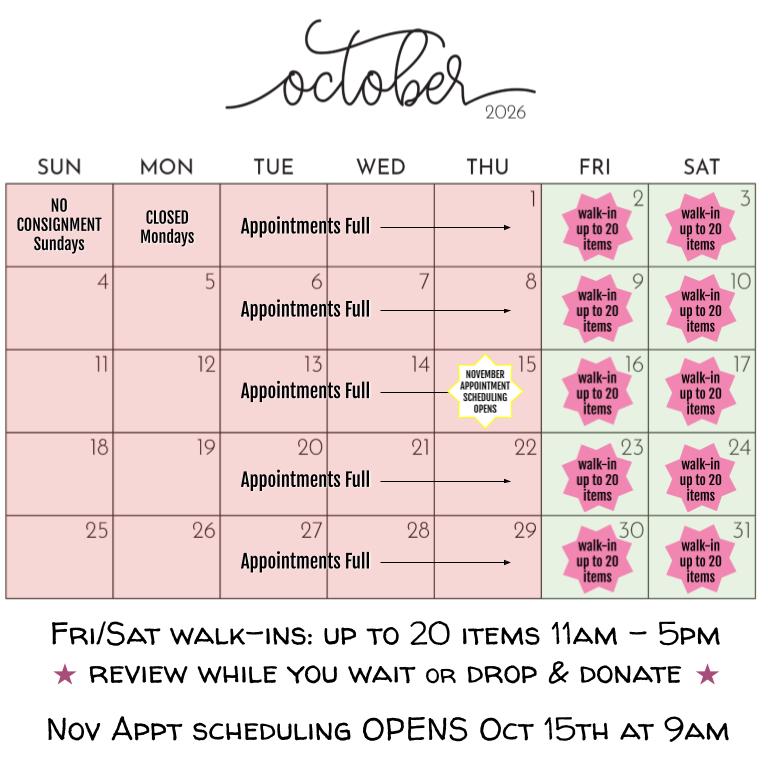 October 2026 Consignment Appointment Calendar - FULL
