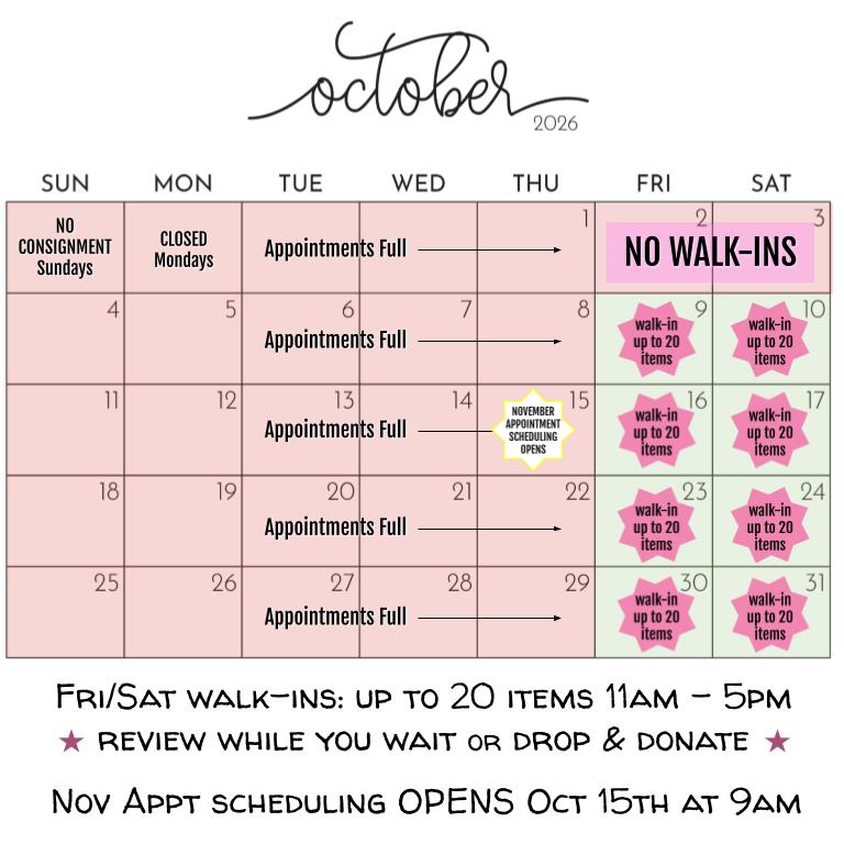 October 2026 Consignment Appointment Calendar - FULL